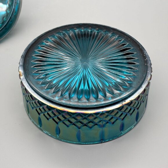 Vintage Indiana Glass Princess Candy Dish Blue Carnival Dish Lidded Vanity - Picture 9 of 11